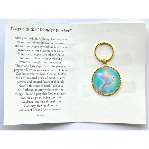Capuchin Franciscans Holographic Dove St Anthony Colorized Medal Key Chain Card - Picture 5 of 8